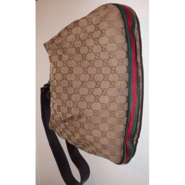 Gucci Vintage Pursesdesigner Purses Brown Leather And Gg Leather Hobo Bag