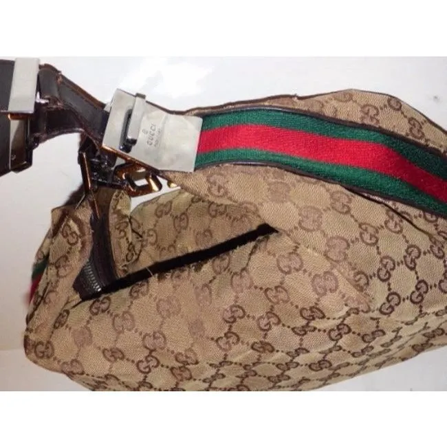 Gucci Vintage Pursesdesigner Purses Brown Leather And Gg Leather Hobo Bag