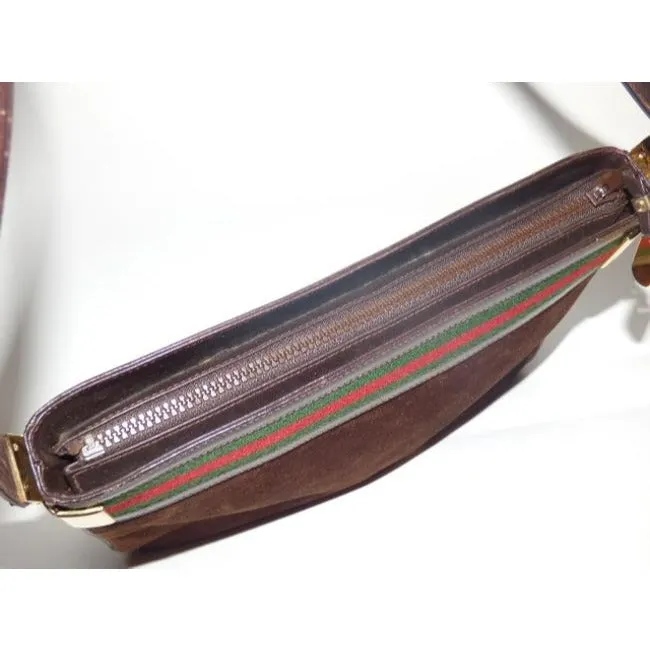 Gucci Vintage Pursesdesigner Purses Brown Suede And Leather With Red And Green Striped Top Hobo Bag