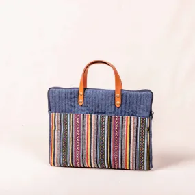 Laptop Sleeve with Leather Handle - Denim & Coloured Dari