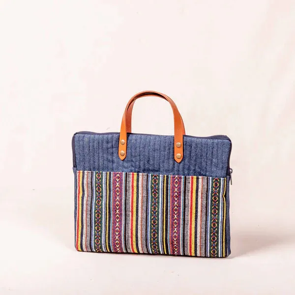 Laptop Sleeve with Leather Handle - Denim & Coloured Dari