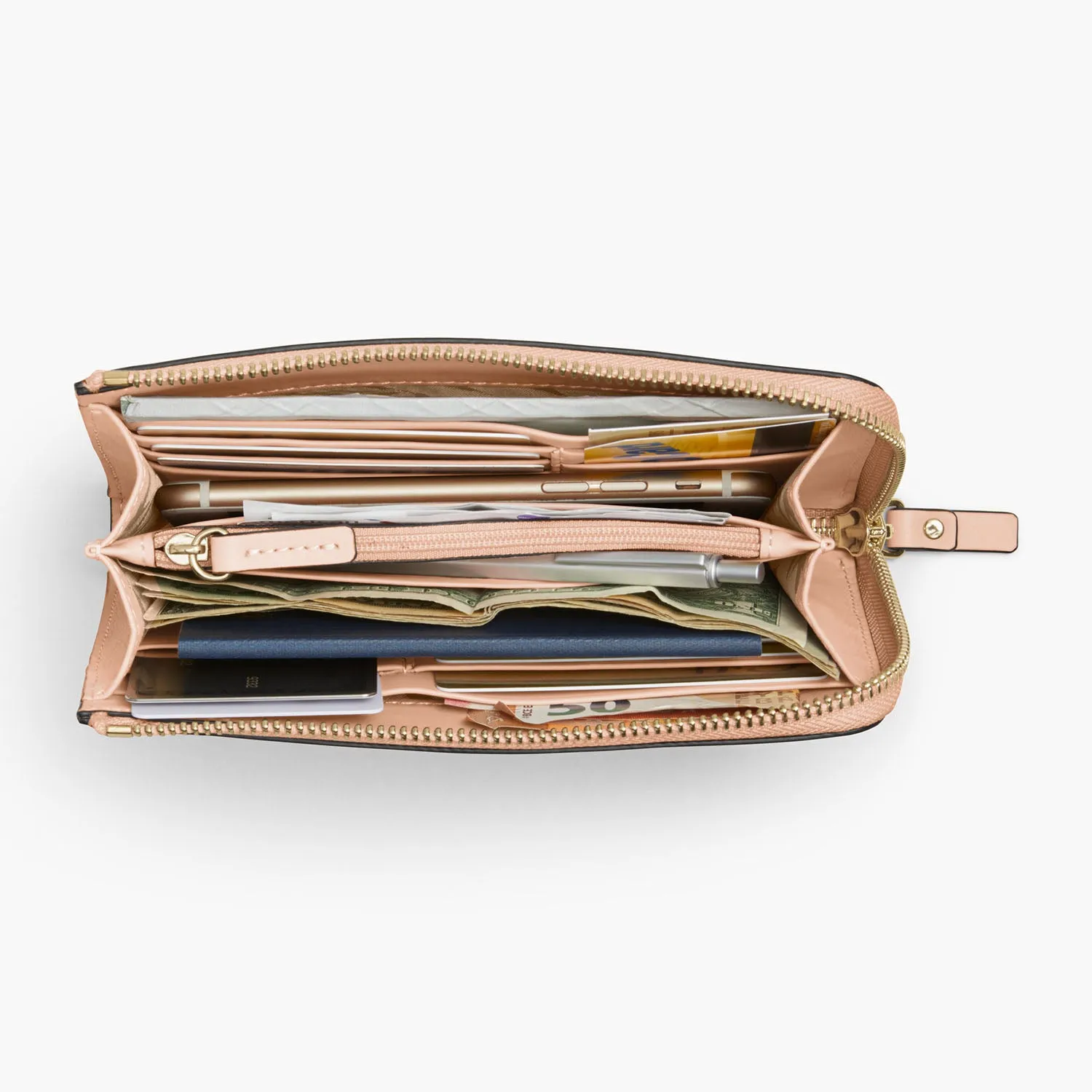 Magnolia Leather Wallet - Saffiano Leather - Rose Quartz / Gold / Camel