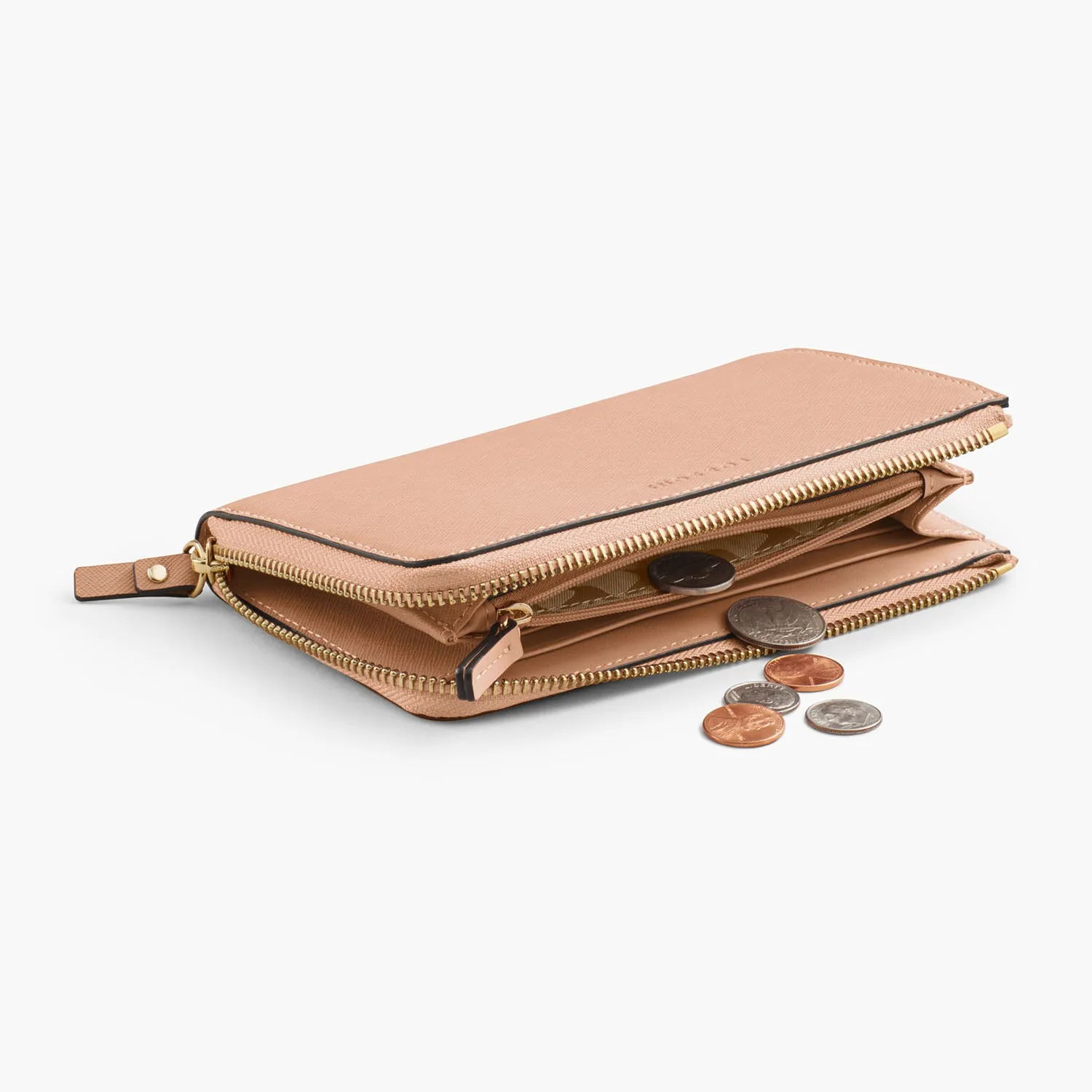 Magnolia Leather Wallet - Saffiano Leather - Rose Quartz / Gold / Camel