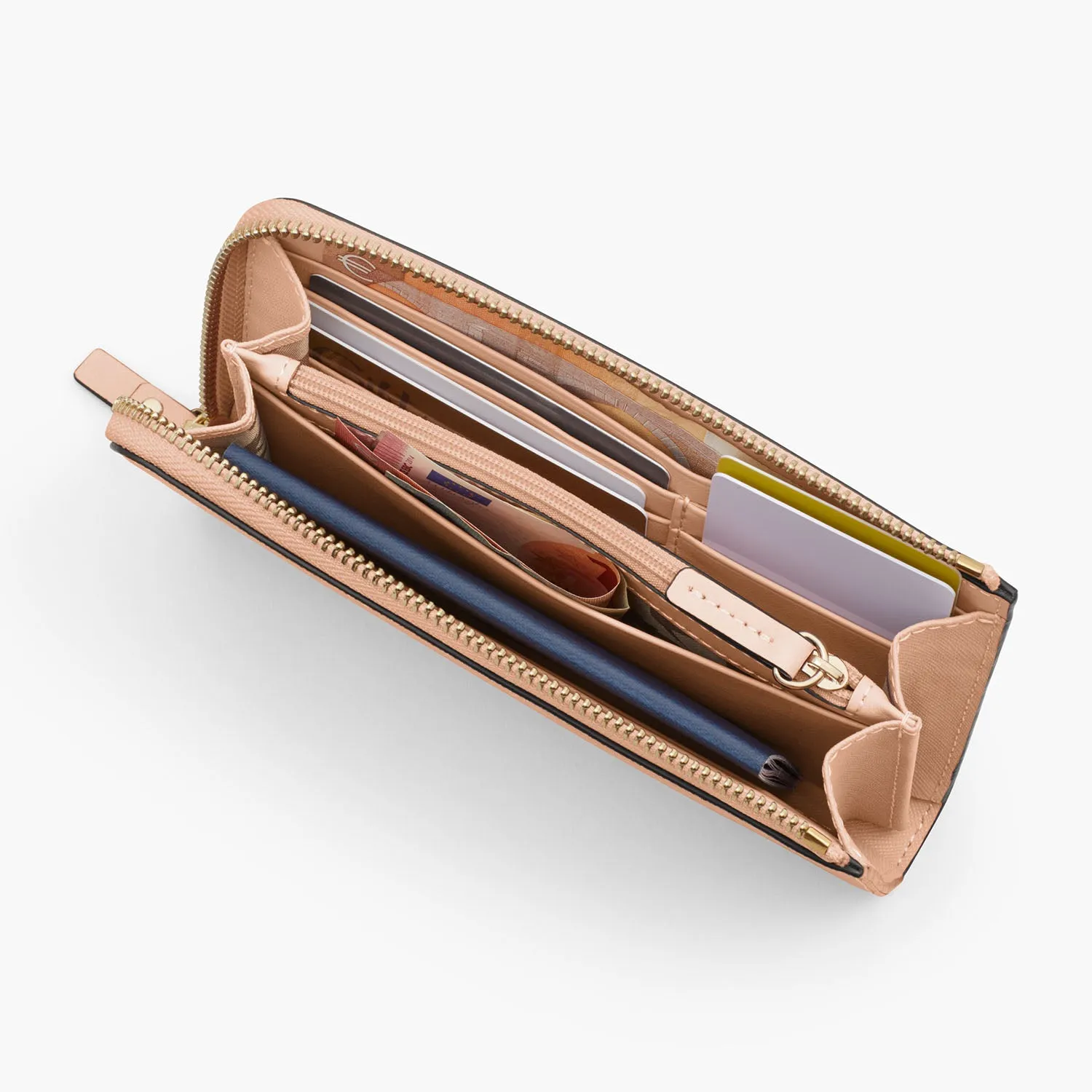 Magnolia Leather Wallet - Saffiano Leather - Rose Quartz / Gold / Camel