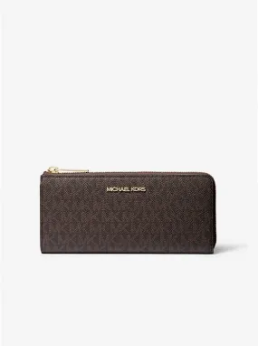 Michael Michael Kors Jet Set Travel Large Logo Quarter-Zip Unisex Wallet, Brown
