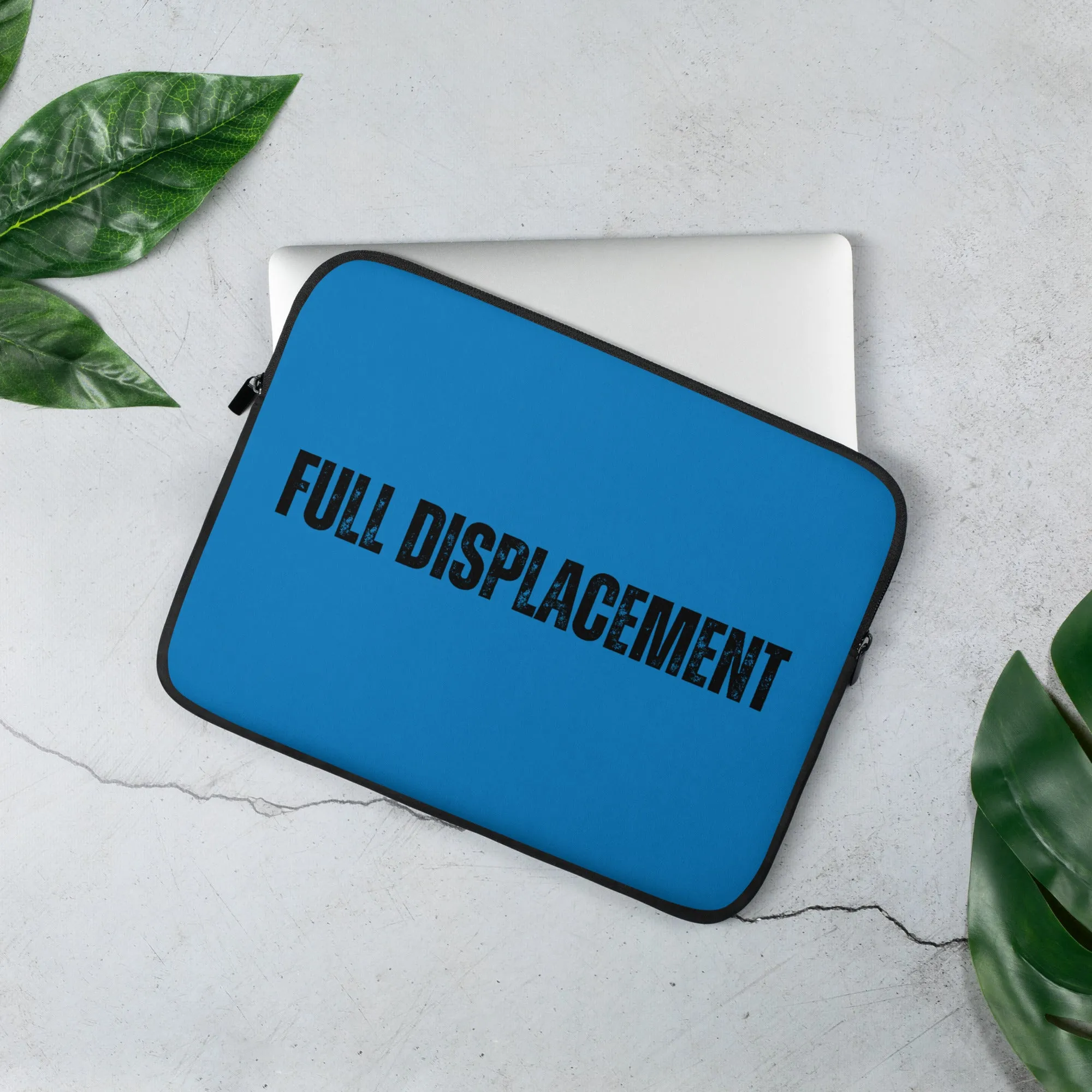 "FULL DISPLACEMENT" Laptop Sleeve in Navy Blue with Black Logo