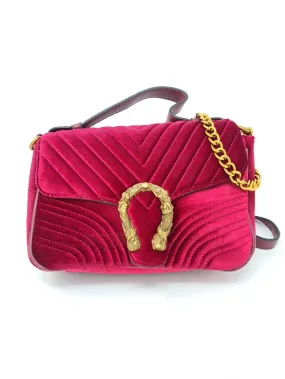 Red Velvet Quilted Handbag