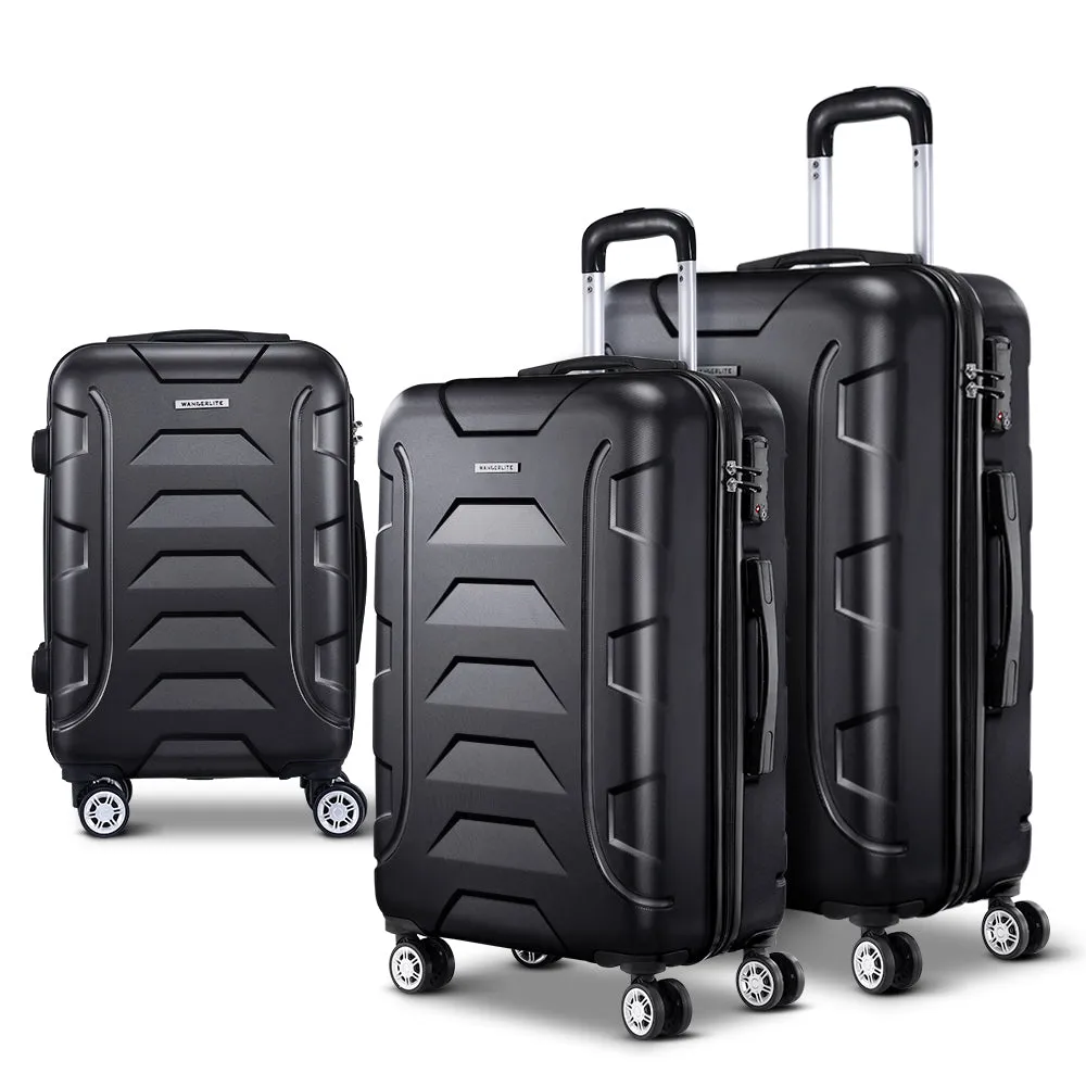 Set of 3 20" 24" 28"Luggage Suitcase Travel Hardcase Trolley TSA Lock Black