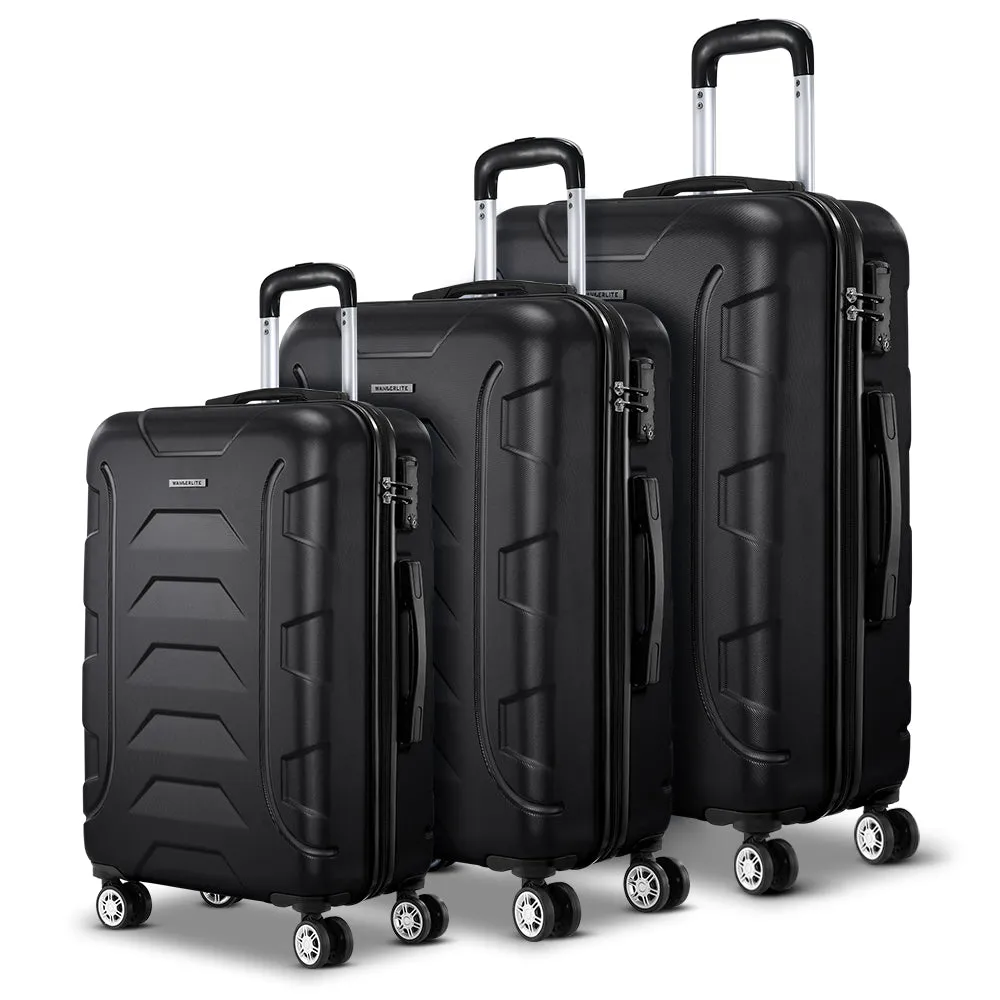 Set of 3 20" 24" 28"Luggage Suitcase Travel Hardcase Trolley TSA Lock Black