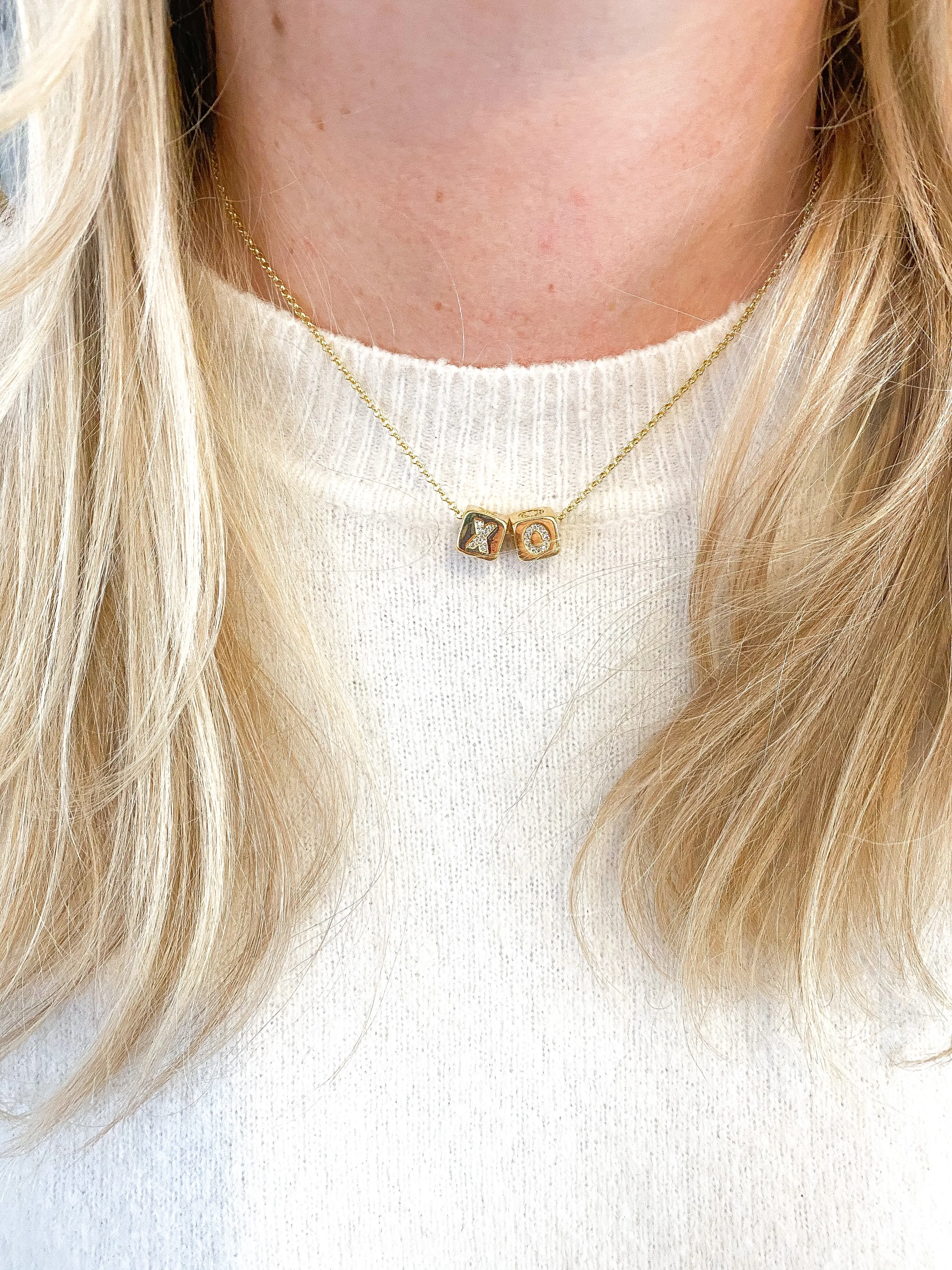 XO Block Necklace Gold
